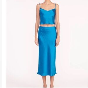 STAUD satin royal Blue midi skirt